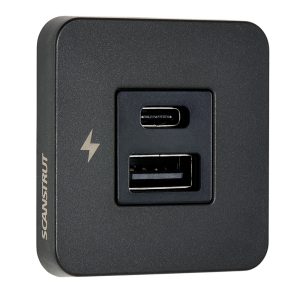 Scanstrut TILE USB-A/USB-C Interior Charging Socket - 12/24V - Black Bezel