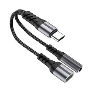 USB Type C to 3.5mm Headphone and Charger Adapter, 2-in-1 USB C to Aux Audio Jack Hi-Res DAC and Fast Charging Dongle Cable Compatible with iPhone 16/15 Pro Max,Galaxy S25 S24 Ultra (Grey)