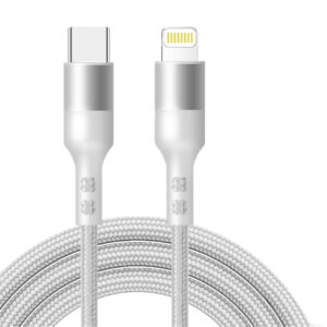 Power Delivery USB-C to 8-PIN Fast Charging & Sync Nylon-Braided 10FT Cable In Silver - DC35-PD8PTYPEC10FTSL