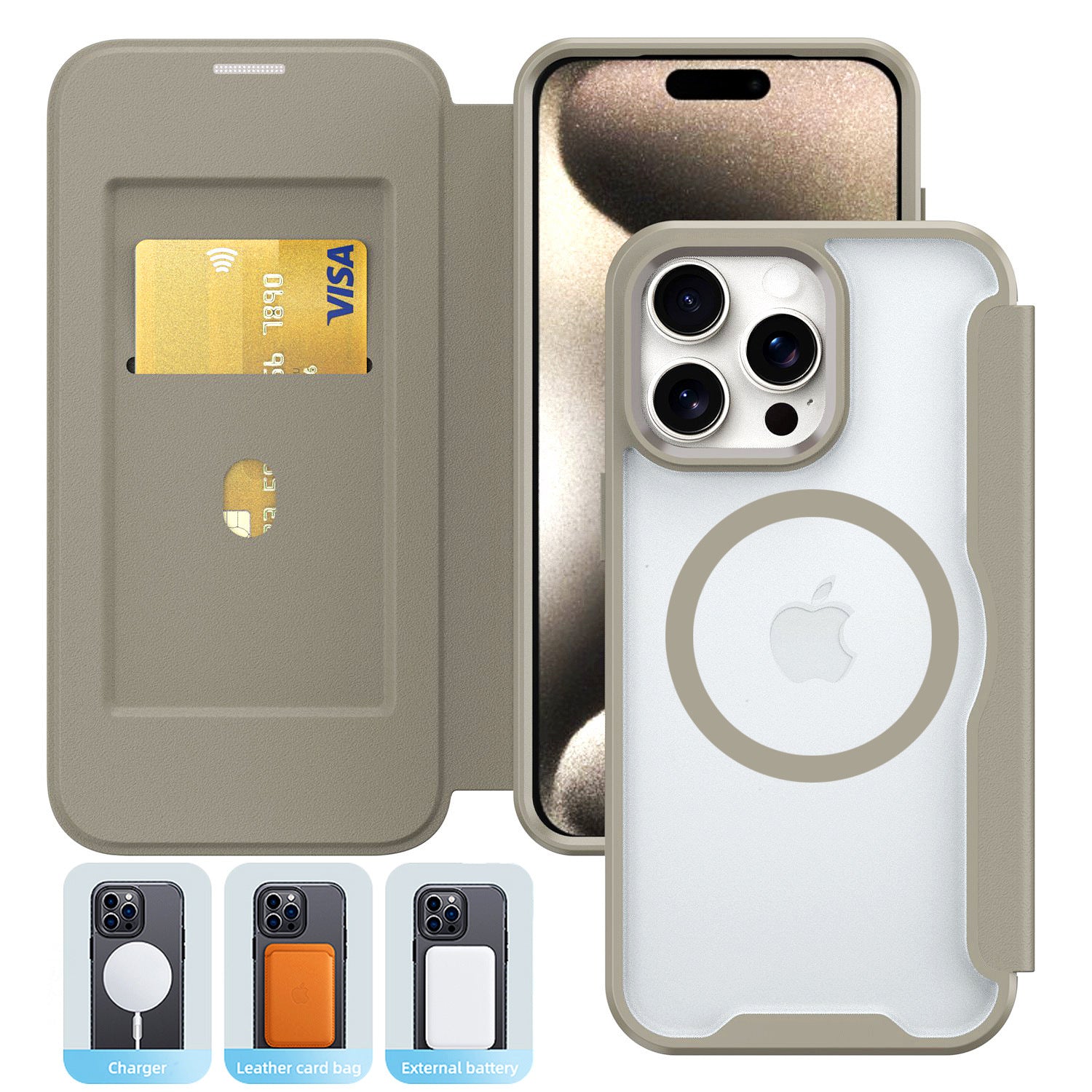 PU Leather Magnetic Flap Phone Case with Magsafe In Green For iPhone 16 (FC37-IPH16GR)