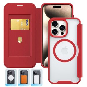 PU Leather Magnetic Flap Phone Case with Magsafe In Red For iPhone 16 (FC37-IPH16RD)