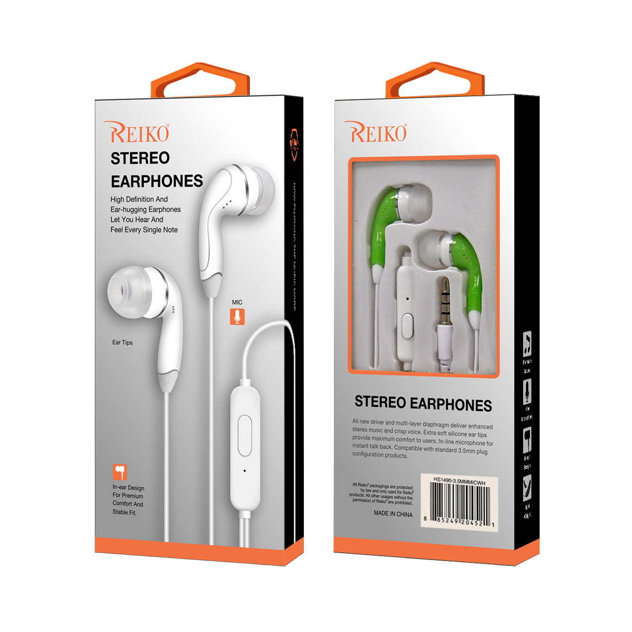 HS1480-35MMMICGR REIKO IN-EAR HEADPHONES WITH MIC IN GREEN SKU:HS1480-35MMMICGR - Image 2