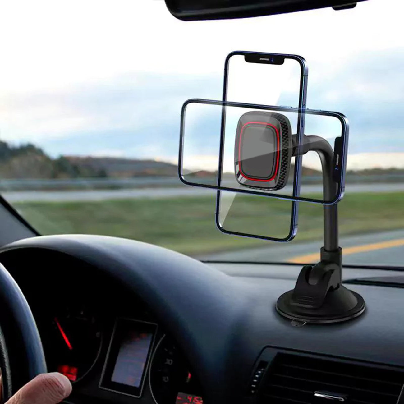 Universal 360-degree rotation Dashboard or windshield Magnetic Phone Holder for Car with Long Arm SKU: HLD-VDHD006BK - Image 4