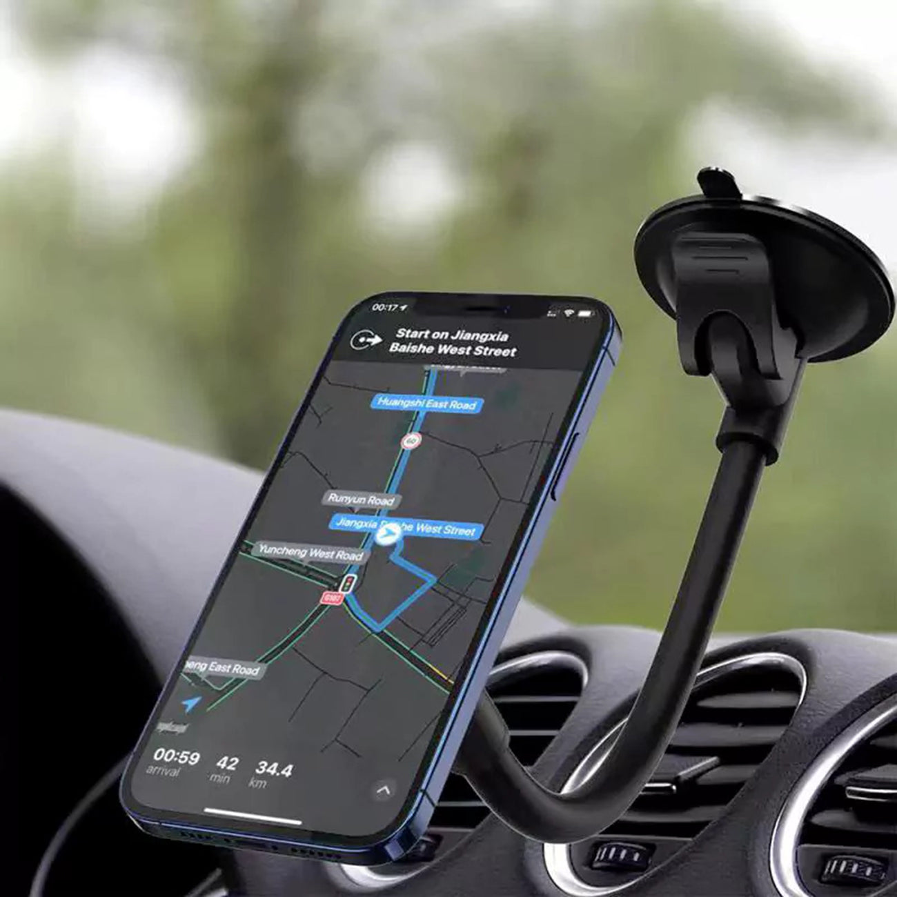 Universal 360-degree rotation Dashboard or windshield Magnetic Phone Holder for Car with Long Arm SKU: HLD-VDHD006BK - Image 5