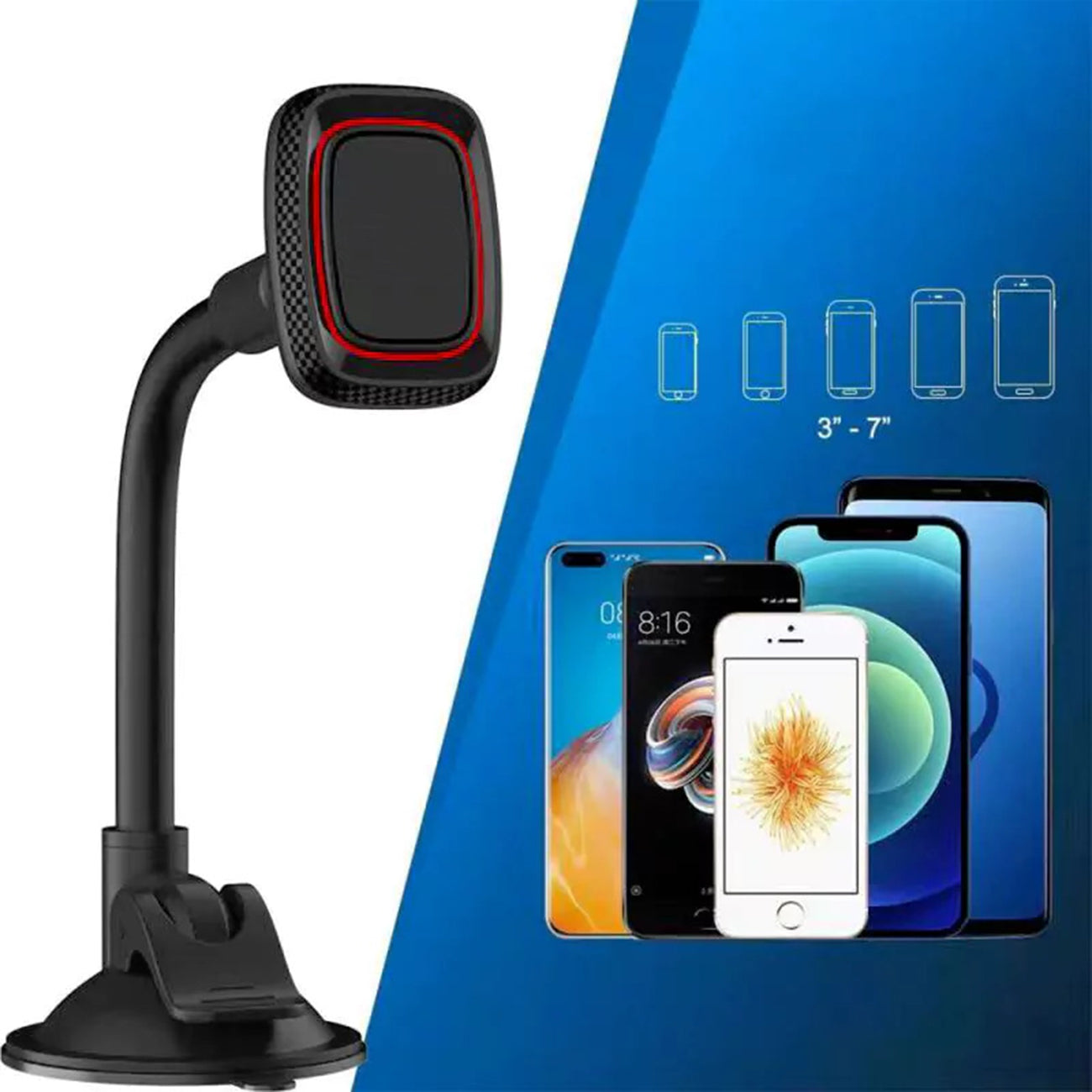 Universal 360-degree rotation Dashboard or windshield Magnetic Phone Holder for Car with Long Arm SKU: HLD-VDHD006BK - Image 6