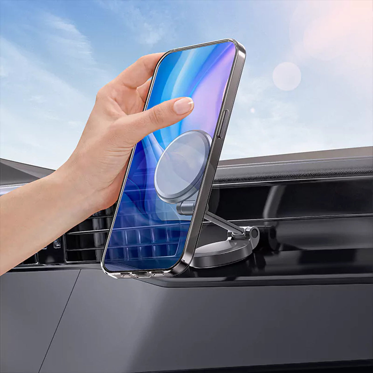 360¡ã rotating magnetic holder for car with a sticky base SKU: HLD-VDHD040BK - Image 6