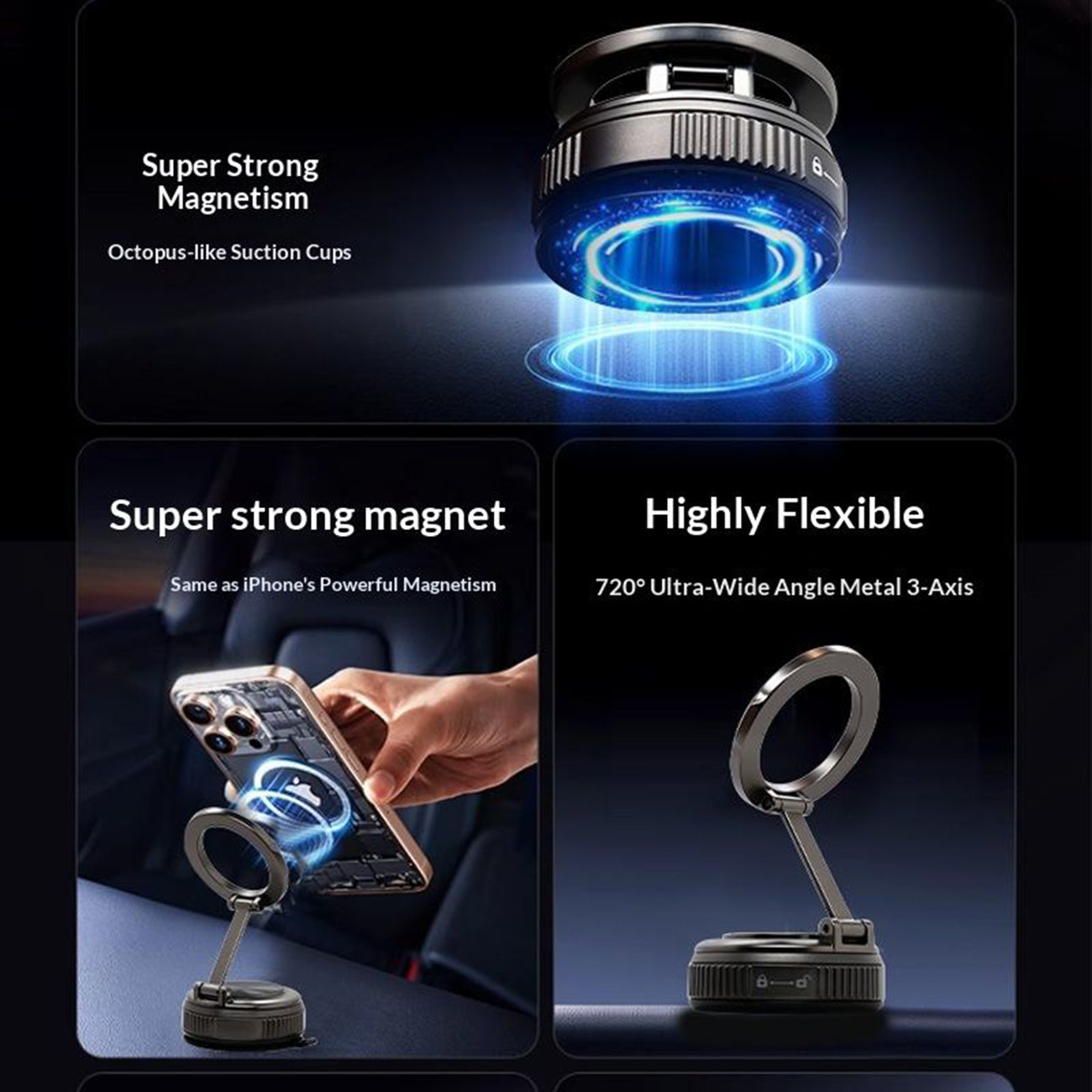 Universal High Quality Magnetic Phone holder, Strong Magnetic, Stable Anti-shake holder for Smartphones SKU:HLD-VD068BK - Image 3