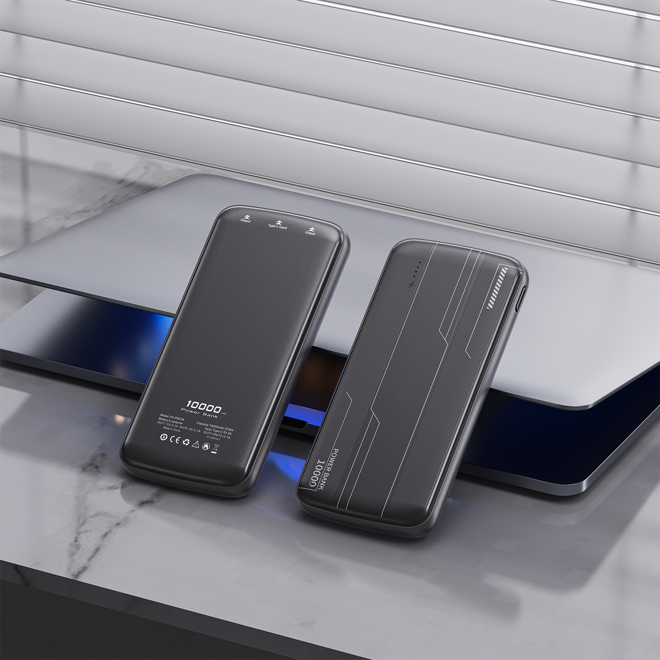 Universal 10000mAh Power Bank Fast Charging Type-C Dual USB Ports Portable Charger in black SKU: PB-VD036BK - Image 2