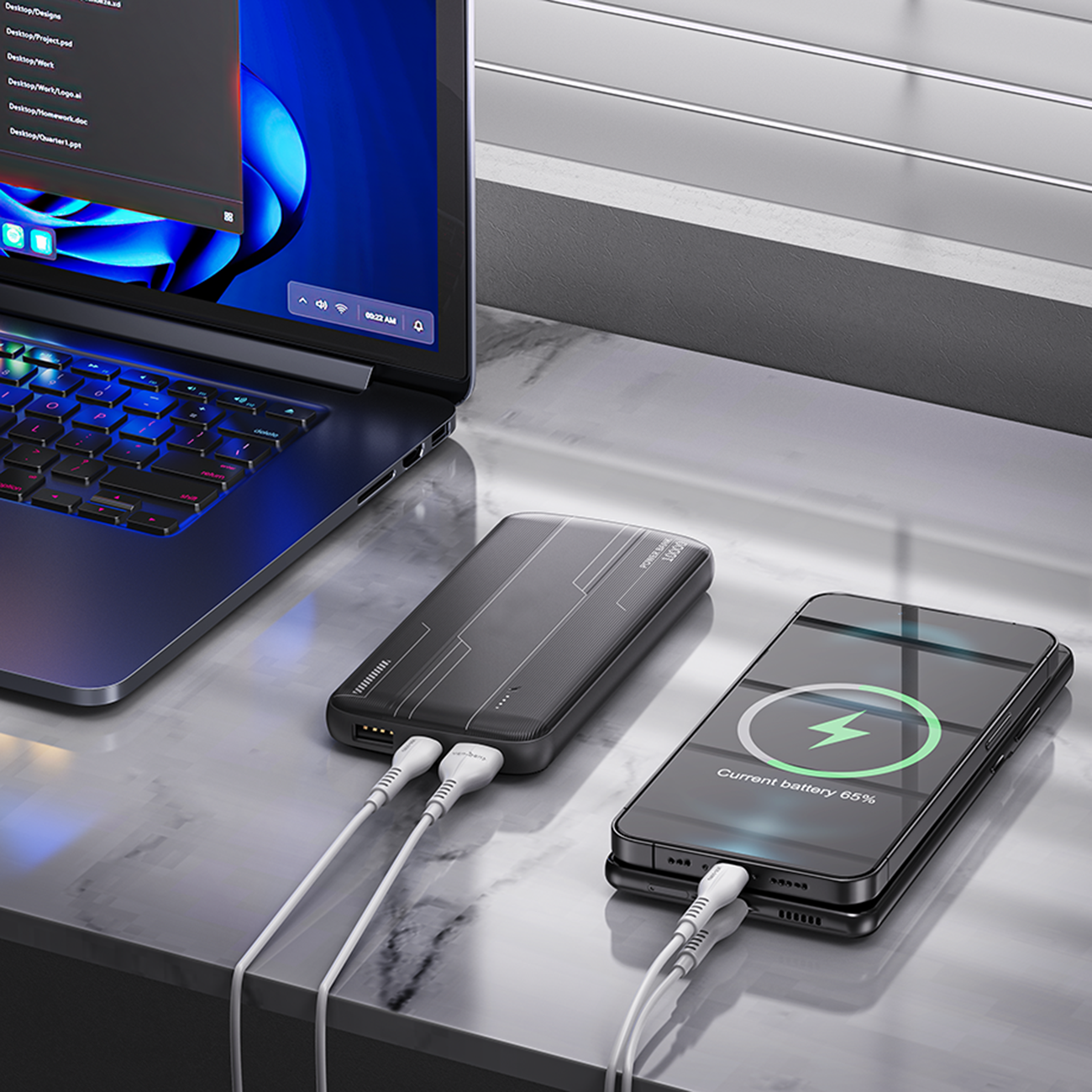 Universal 10000mAh Power Bank Fast Charging Type-C Dual USB Ports Portable Charger in black SKU: PB-VD036BK - Image 3