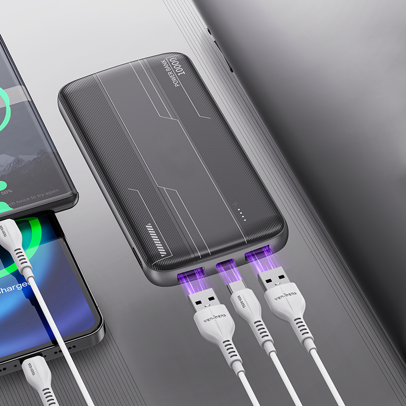Universal 10000mAh Power Bank Fast Charging Type-C Dual USB Ports Portable Charger in black SKU: PB-VD036BK - Image 6