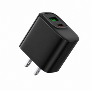 Fast charging18W 30W US power delivery Travel Charger with Type- C and USB A Ports In black SKU:WC-VD012BK