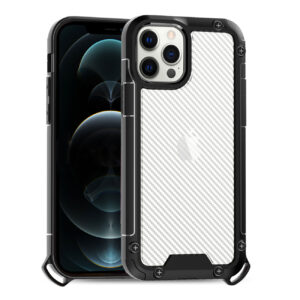 Reiko Shockproof PC Bumper Case With Carbon Fiber Pattern In Black For iPhone 12 Pro Max