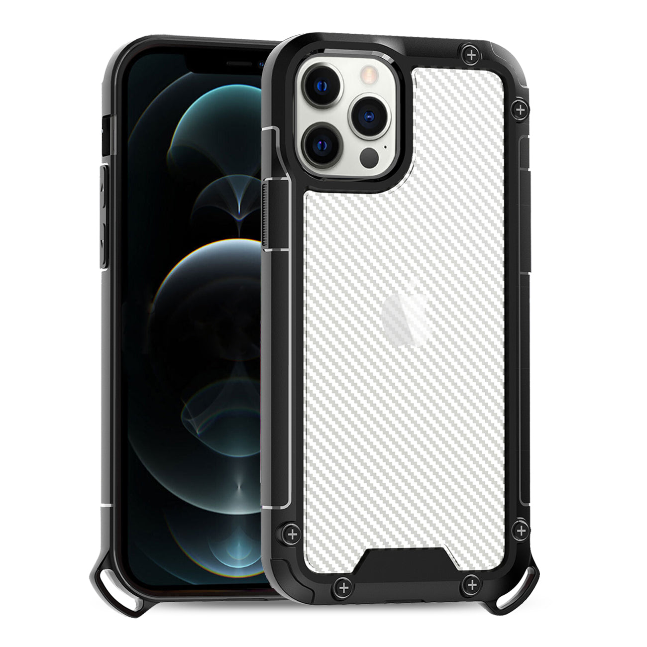 Reiko Shockproof PC Bumper Case With Carbon Fiber Pattern In Black For iPhone 12 Pro Max