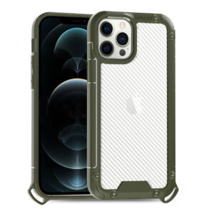 Reiko Shockproof PC Bumper Case With Carbon Fiber Pattern In Green For iPhone 12 Pro Max