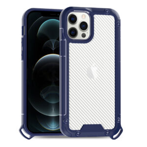 Reiko Shockproof PC Bumper Case With Carbon Fiber Pattern In Navy For iPhone 12 Pro Max