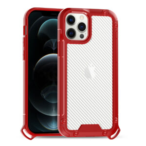 Reiko Shockproof PC Bumper Case With Carbon Fiber Pattern In Red For iPhone 12 Pro Max