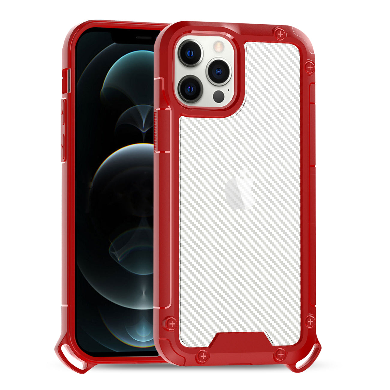 Reiko Shockproof PC Bumper Case With Carbon Fiber Pattern In Red For iPhone 12 Pro Max