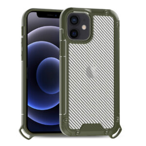 Reiko Shockproof PC Bumper Case With Carbon Fiber Pattern In Green For iPhone 12 Mini