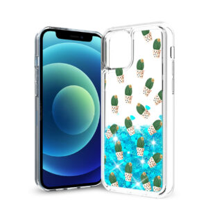 Reiko iPhone 12 Mini Glitter Case Moving Quicksand Blue Cactus