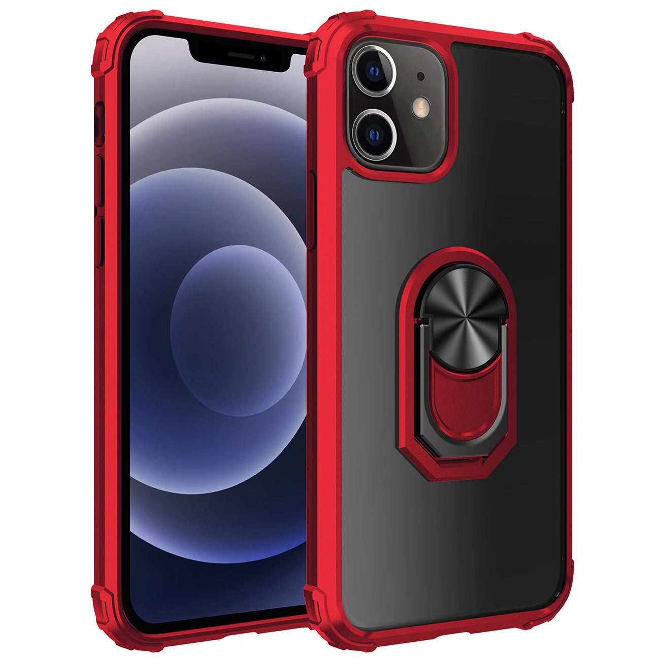 Kickstand Ring Holder TPU Shockproof Case With Magnetic Car MountAPPLE IPHONE 12 MINI In Red