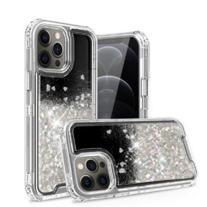 Glitter Case Moving Quicksand In BlackAPPLE IPHONE 12/IPHONE 12 PRO In Clear