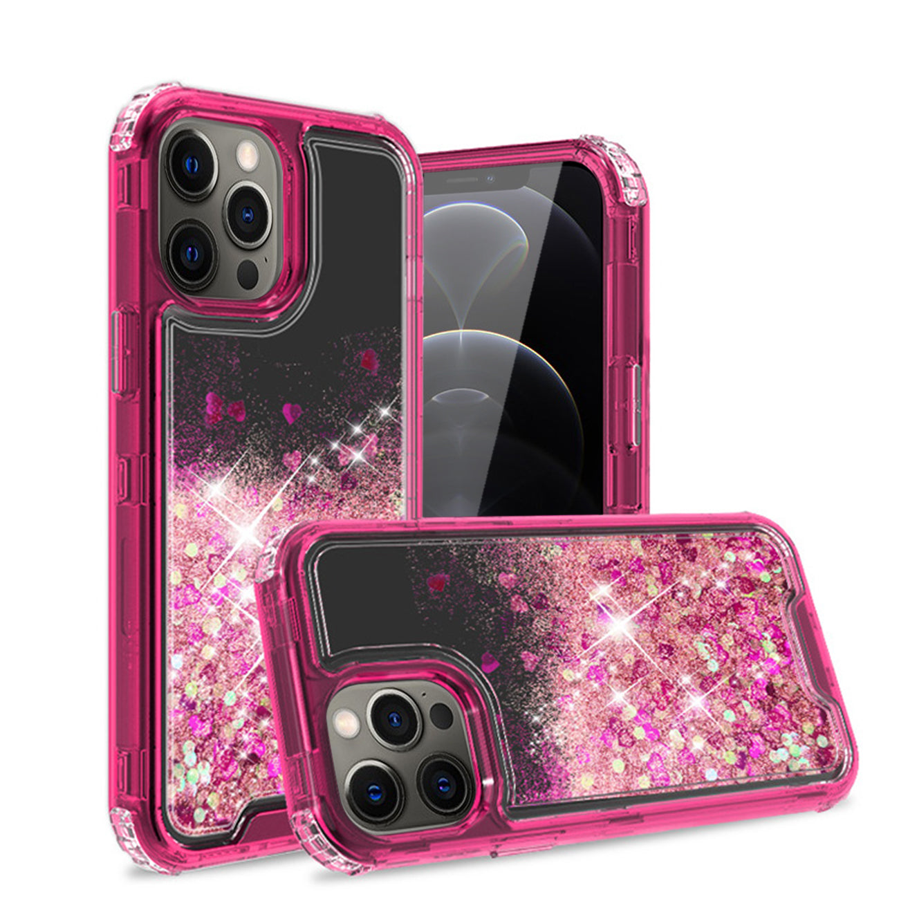 Glitter Case Moving Quicksand In BlackAPPLE IPHONE 12 PRO MAX In Hot Pink