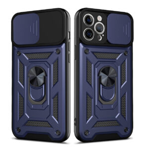 Kickstand Ring Holder with Slide Camera Cover TPU Shockproof Case and Magnetic Car Mount for APPLE IPHONE 12 PRO MAX In Blue