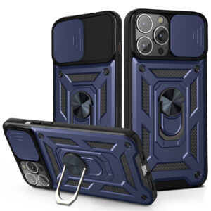 Kickstand Ring Holder with Slide Camera Cover TPU Magnetic Car Mount for APPLE IPHONE 13 PRO In Blue
