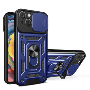 Kickstand Ring Holder with Slide Camera Cover TPU Magnetic Car Mount for APPLE IPHONE 14 PLUS In Blue