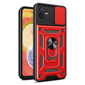 Kickstand Ring Holder with Slide Camera Cover TPU Magnetic Car Mount for GALAXY A04  In Red
