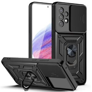 Kickstand Ring Holder with Slide Camera Cover TPU Magnetic Car Mount for GALAXY A53 5G In RED