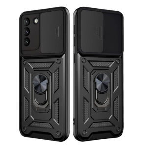 Kickstand Ring Holder with Slide Camera Cover TPU Shockproof Case and Magnetic Car Mount for SAMSUNG GALAXY S21/S30 PLUS In Black