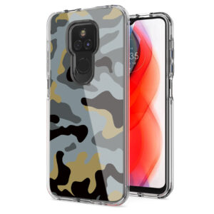 Camouflage Dual Layer Hybrid Hard Plastic and Soft TPU Rubber Case Cover for MOTOROLA G PLAY In Blue