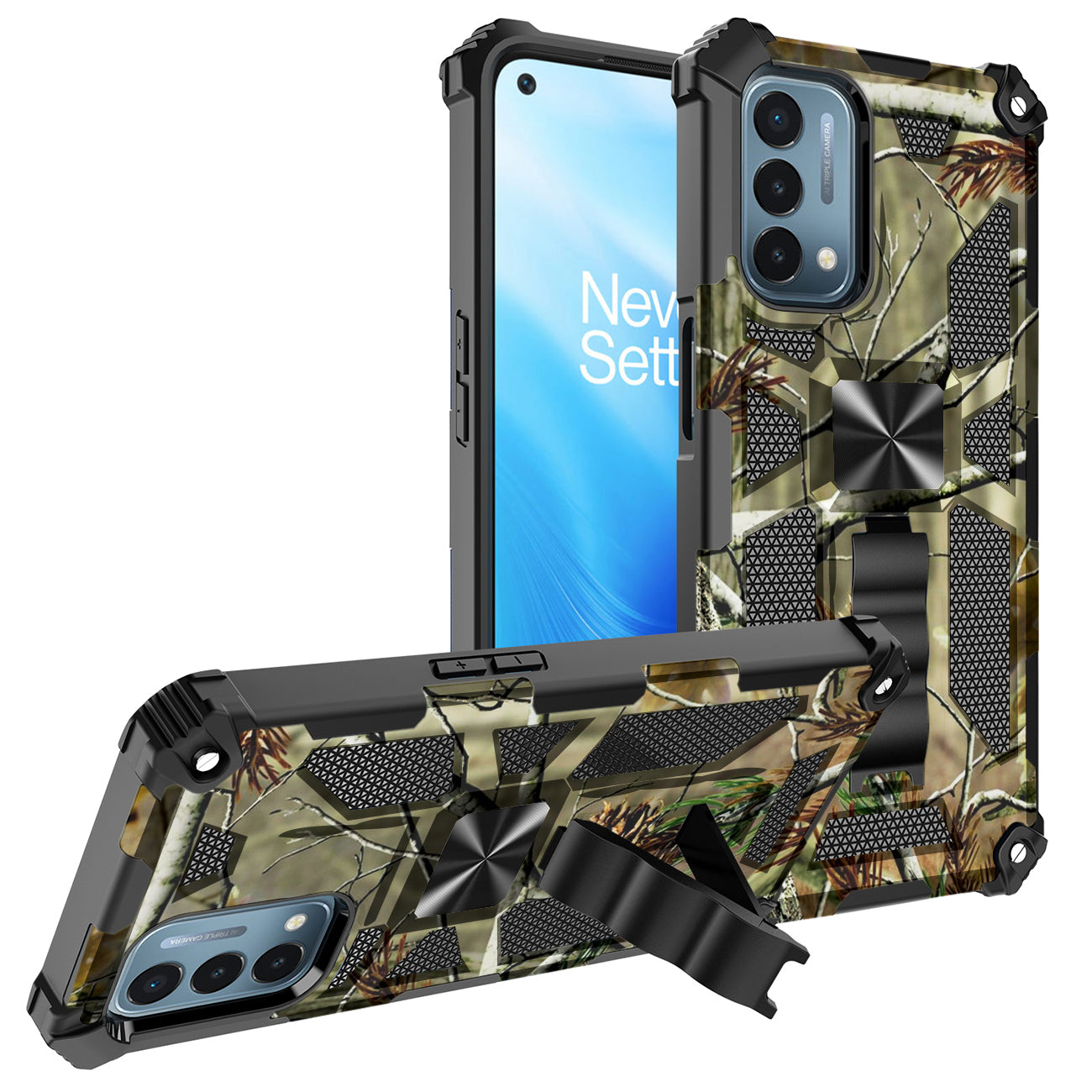Built-in Kickstand TPU Case with Magnetic Mount for ONEPLUS NORD N200 5G in Tree leaf patterns