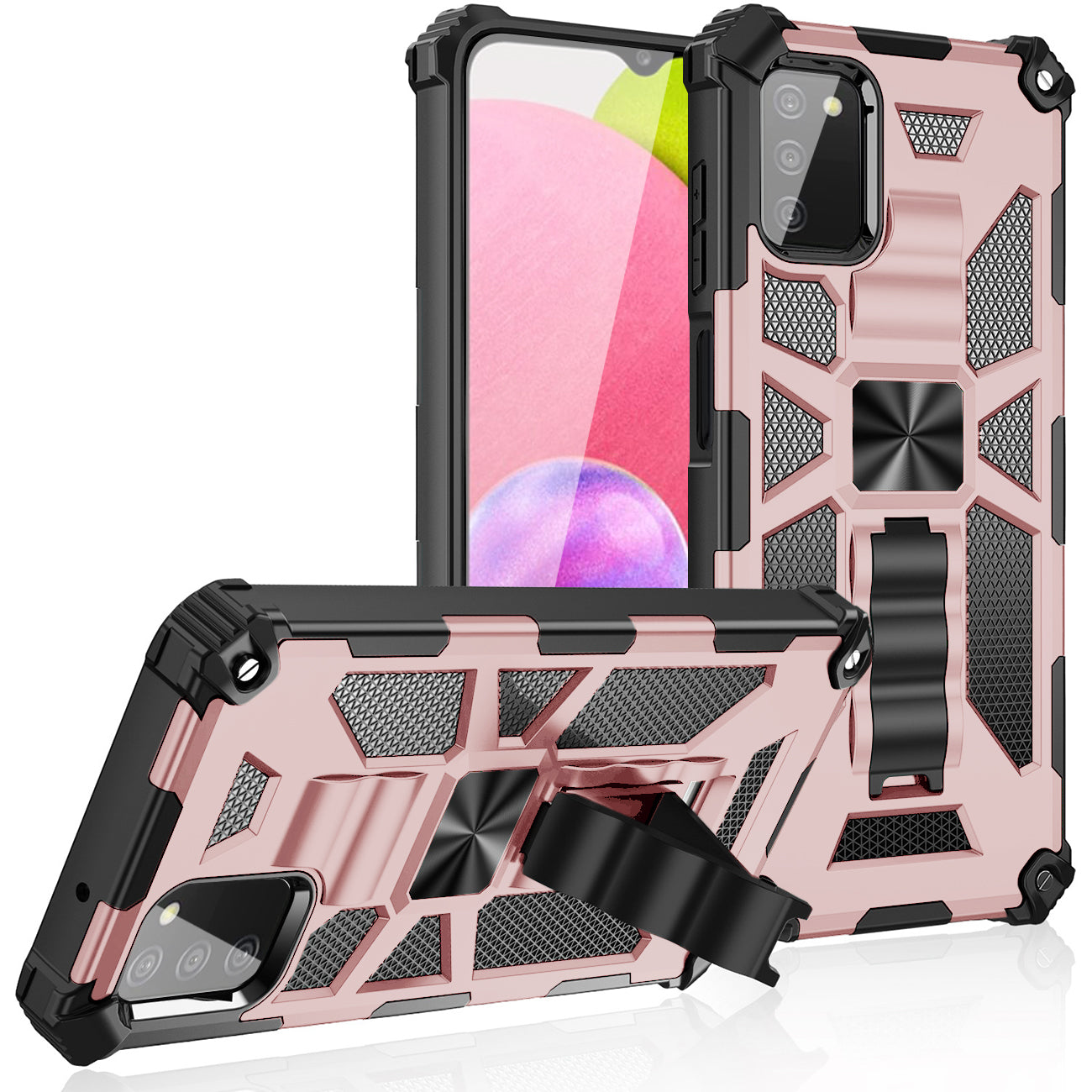 Built-in Kickstand TPU Case with Magnetic Mount for SAMSUNG GALAXY A02S in Rose Gold