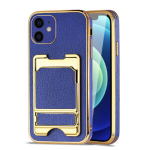 Reiko IPHONE 12 Leather Case with Card Holder In Blue
