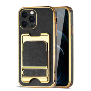 Reiko IPHONE 12 Max Leather Case with Card Holder In Black