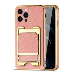Reiko IPHONE 12 Pro Leather Case with Card Holder In Pink