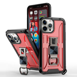Kickstand Ring Holder/Bottle Opener with Magnetic Car Mount for APPLE IPHONE 13 PRO MAX In Red
