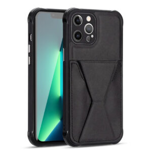 TPU Leather Phone Case for Apple iPhone 13 PRO with Card Holder Strap In Black