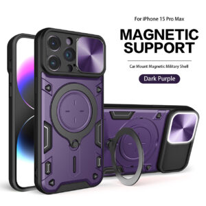 TPU PC Shockproof Magnetic Phone Case with Ring Holder for IPHONE 15 PRO MAX in Purple