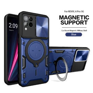 TPU PC Shockproof Magnetic Phone Case with Free Adjustment Ring Holder for REVVL 6 PRO 5G in Blue