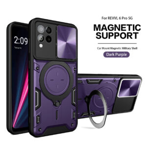 TPU PC Shockproof Magnetic Phone Case with Free Adjustment Ring Holder for REVVL 6 PRO 5G in Purple