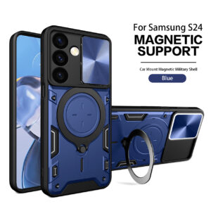 TPU PC Shockproof Magnetic Phone Case with Free Adjustment Ring Holder For Samsung Galaxy S24 in Blue