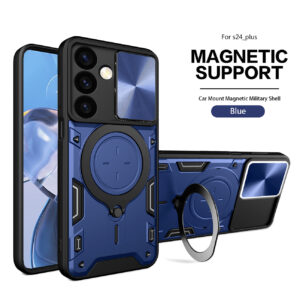 TPU PC Shockproof Magnetic Phone Case with Free Adjustment Ring Holder For Samsung Galaxy S24 Plus in Blue