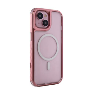 Heavy Duty 3-in-1 Hybrid Shockproof Anti-Fall Protective Magnetic Case for iPhone 15 in Pink
