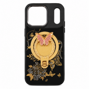 Glitter Sparkle Butterflies Ring Stand Bling Diamond Kickstand Shockproof Protective Cover in black, compatible for IPHONE 17 PRO MAX & IPHONE 18 PRO MAX | SKU: PC83-IPH17MAXBK