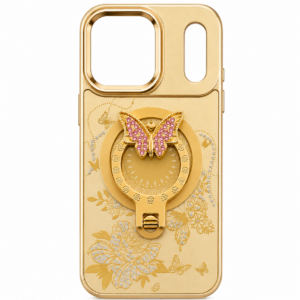 Glitter Sparkle Butterflies Ring Stand Bling Diamond Kickstand Shockproof Protective Cover in gold, compatible for IPHONE 17 PRO MAX & IPHONE 18 PRO MAX | SKU: PC83-IPH17MAXGD