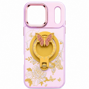 Glitter Sparkle Butterflies Ring Stand Bling Diamond Kickstand Shockproof Protective Cover in pink, compatible for IPHONE 17 PRO MAX & IPHONE 18 PRO MAX | SKU: PC83-IPH17MAXPK