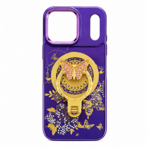 Glitter Sparkle Butterflies Ring Stand Bling Diamond Kickstand Shockproof Protective Cover in purple, compatible for IPHONE 17 PRO MAX & IPHONE 18 PRO MAX | SKU: PC83-IPH17MAXPP